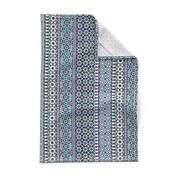 Alhambra Tessellations - Turquoise, Violet and grey on white - Vertical, small scale