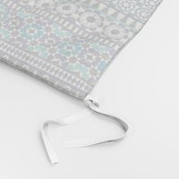 Alhambra Tessellations - Turquoise, Violet and grey on white - Vertical, small scale