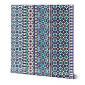 Alhambra Tessellations - Turquoise, Violet and grey on white - Vertical, small scale