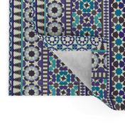 Alhambra Tessellations - Turquoise, Violet and grey on white - Vertical, small scale