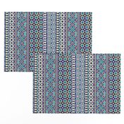 Alhambra Tessellations - Turquoise, Violet and grey on white - Vertical, small scale