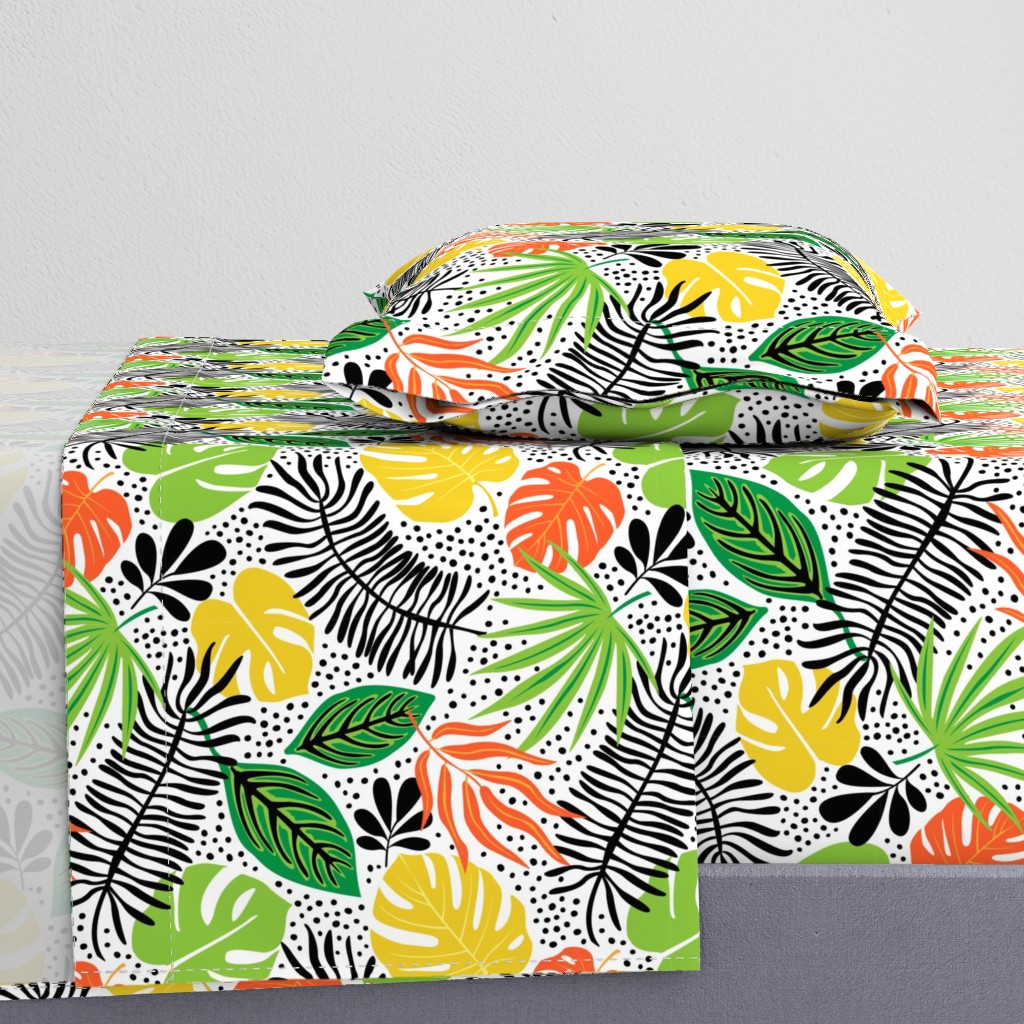 Palm Tree Tropical Summer Orange Yellow Green Black and White Geometric Pattern