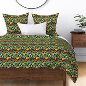 Palm Tree Tropical Summer Orange Yellow Green Black and White Geometric Pattern