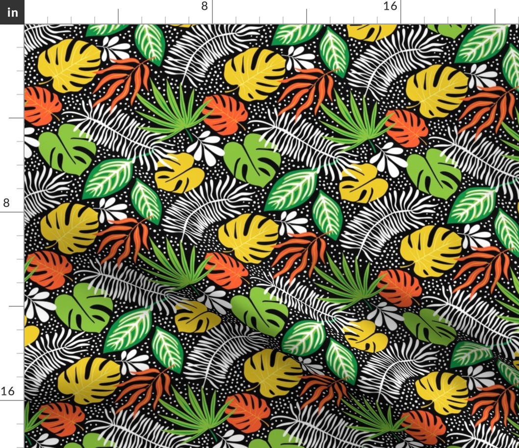 Palm Tree Tropical Summer Orange Yellow Green Black and White Geometric Pattern