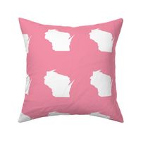 Wisconsin silhouette - 6" white on pink