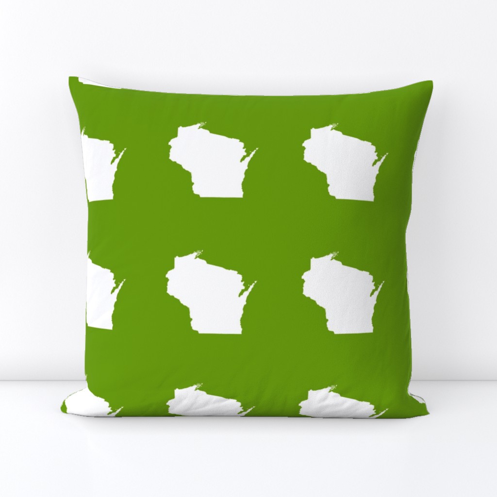Wisconsin silhouette - 6" white on leaf green