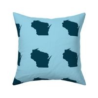 Wisconsin silhouette - 6" navy on light blue