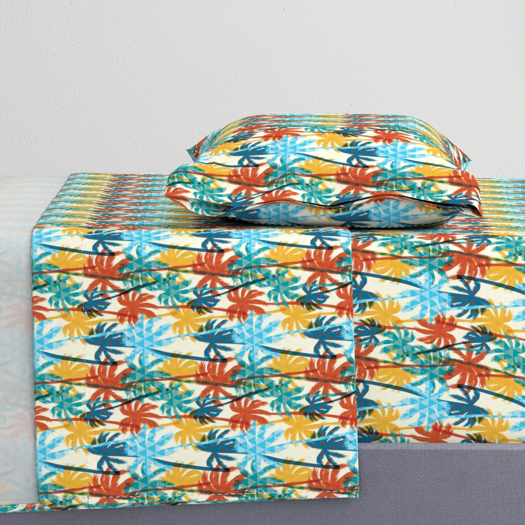 Plam Tree Tropical Summer Orange Blue Cream Geometric Pattern