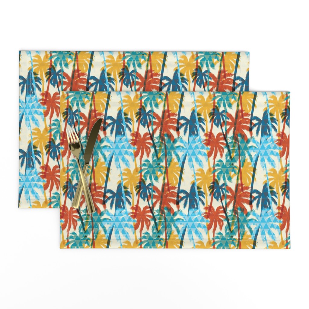 Plam Tree Tropical Summer Orange Blue Cream Geometric Pattern