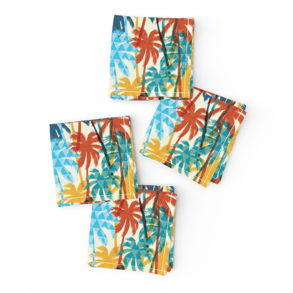 Plam Tree Tropical Summer Orange Blue Cream Geometric Pattern