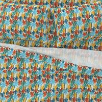 Plam Tree Tropical Summer Orange Blue Cream Geometric Pattern