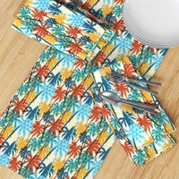 Plam Tree Tropical Summer Orange Blue Cream Geometric Pattern