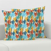 Plam Tree Tropical Summer Orange Blue Cream Geometric Pattern