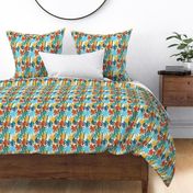 Plam Tree Tropical Summer Orange Blue Cream Geometric Pattern