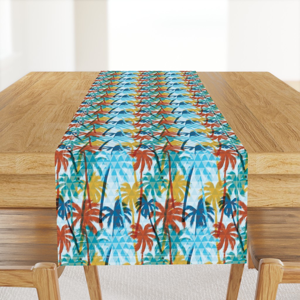 Palm Tree Tropical Summer Blue Retro Geometric Pattern