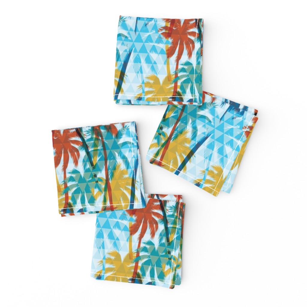 Palm Tree Tropical Summer Blue Retro Geometric Pattern