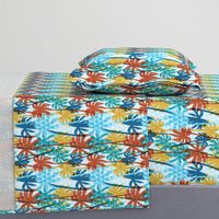 Palm Tree Tropical Summer Blue Retro Geometric Pattern