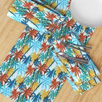 Palm Tree Tropical Summer Blue Retro Geometric Pattern