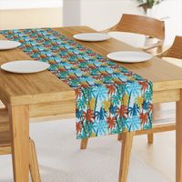 Palm Tree Tropical Summer Blue Retro Geometric Pattern