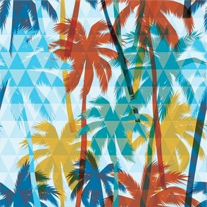 Palm Tree Tropical Summer Blue Retro Geometric Pattern