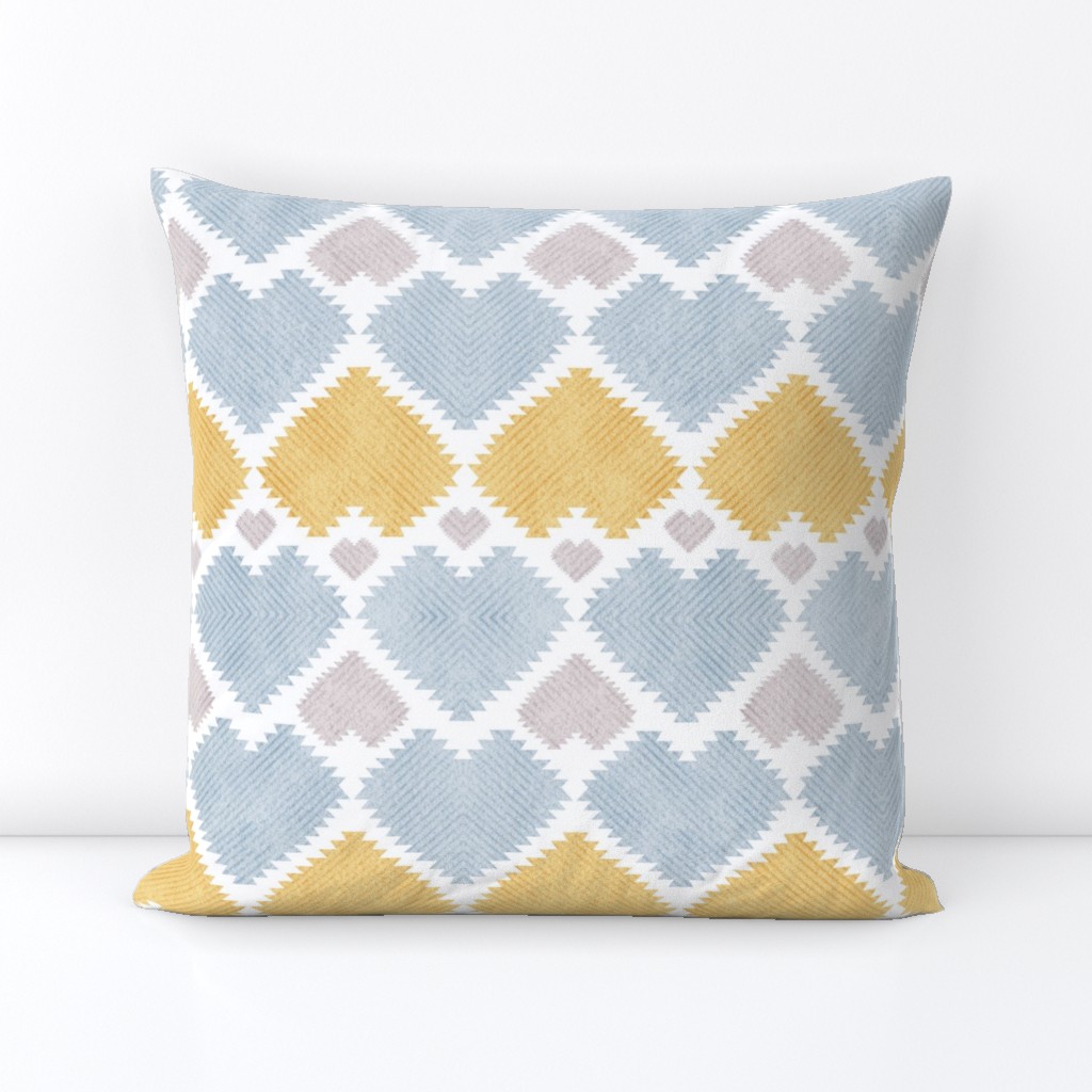 Normal scale // "Kilim" me gentle // pastel blue yellow & beige hearts