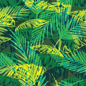 Palm Tree Tropical Summer Green Palm Frauns Geometric Pattern