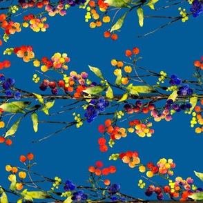 berries of a different color watercolor horizontal on deep blue