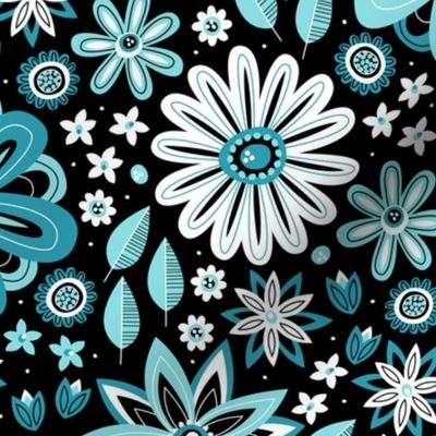 Bohemian Fields (Black and Teal)