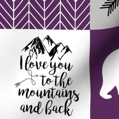 love you to the mountains - whole cloth cheater quilt - plum