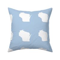 Wisconsin silhouette - 6" white on pale blue