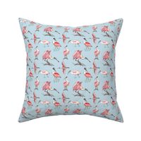 Roseate spoonbills on blue 4x4