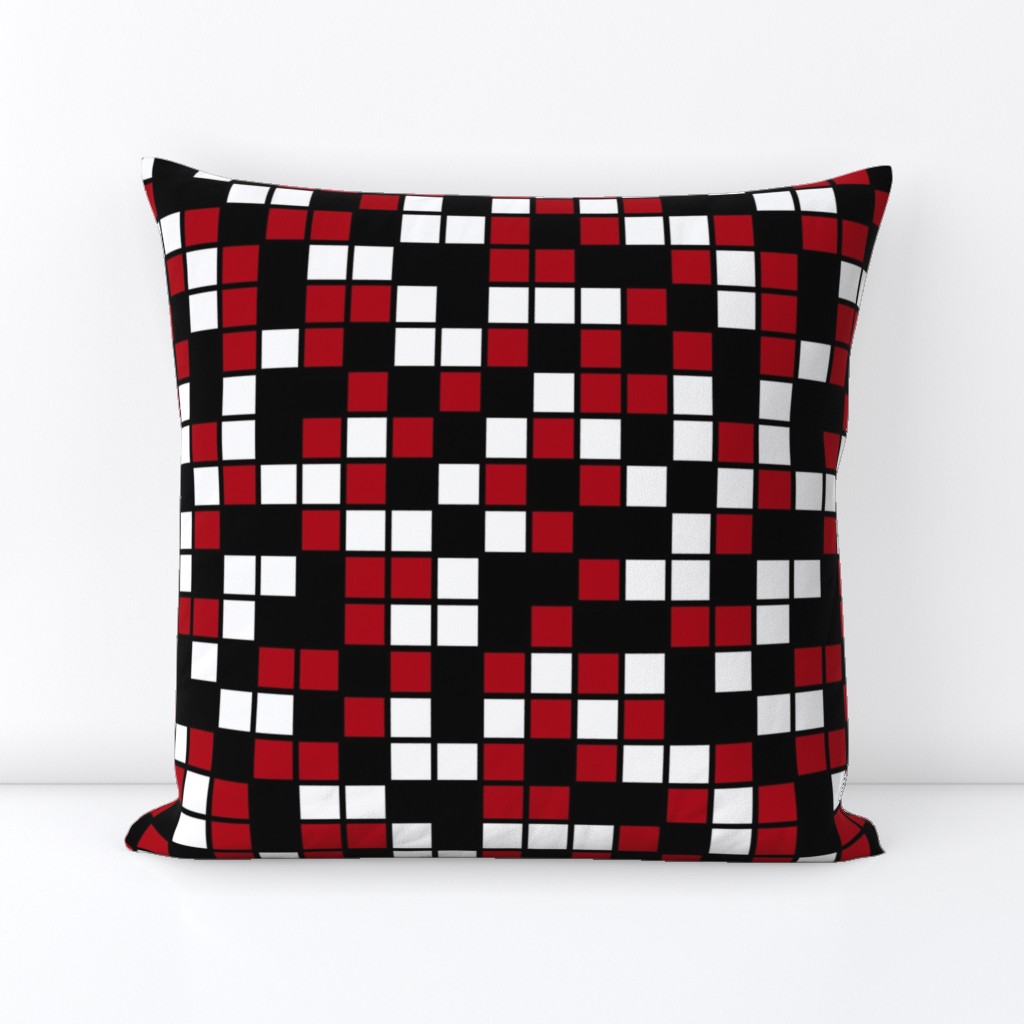 Large Mosaic Squares in Black, Dark Red, and White