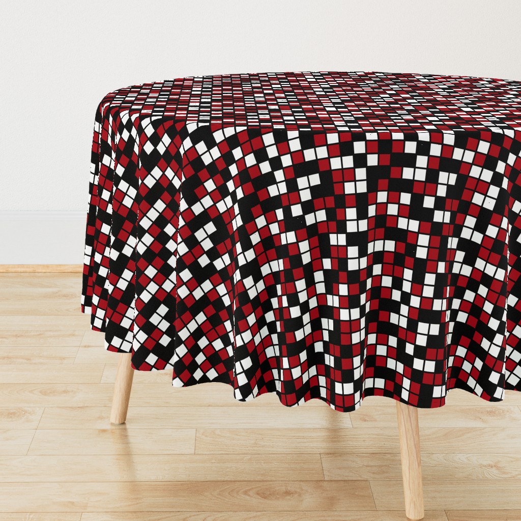 Large Mosaic Squares in Black, Dark Red, and White