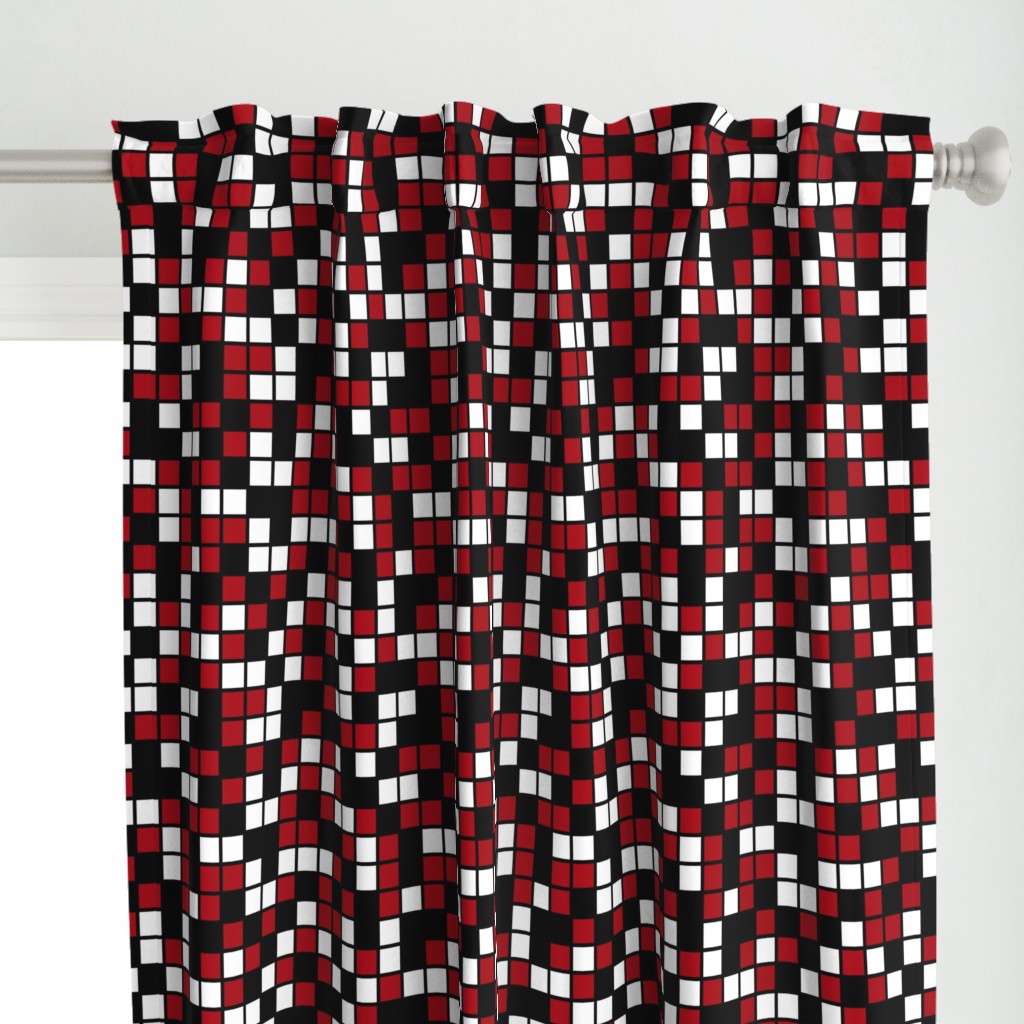 Large Mosaic Squares in Black, Dark Red, and White