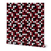 Large Mosaic Squares in Black, Dark Red, and White