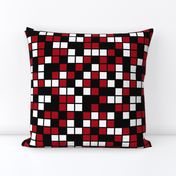 Large Mosaic Squares in Black, Dark Red, and White