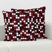 Large Mosaic Squares in Black, Dark Red, and White