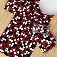 Large Mosaic Squares in Black, Dark Red, and White