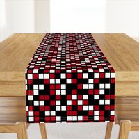 Large Mosaic Squares in Black, Dark Red, and White