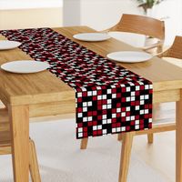 Large Mosaic Squares in Black, Dark Red, and White