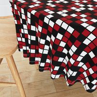 Large Mosaic Squares in Black, Dark Red, and White