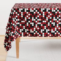 Large Mosaic Squares in Black, Dark Red, and White