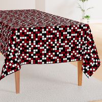 Large Mosaic Squares in Black, Dark Red, and White