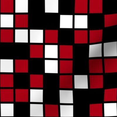 Large Mosaic Squares in Black, Dark Red, and White