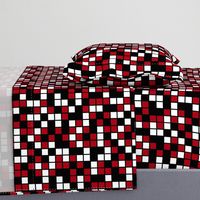 Large Mosaic Squares in Black, Dark Red, and White