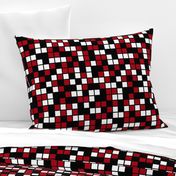 Large Mosaic Squares in Black, Dark Red, and White