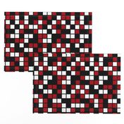 Large Mosaic Squares in Black, Dark Red, and White