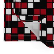 Large Mosaic Squares in Black, Dark Red, and White