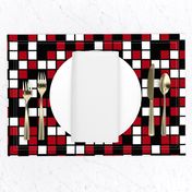 Large Mosaic Squares in Black, Dark Red, and White