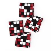 Large Mosaic Squares in Black, Dark Red, and White
